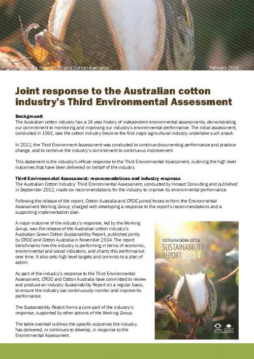 Cover of Response to the Australian cotton industry’s Third Environmental Assessment