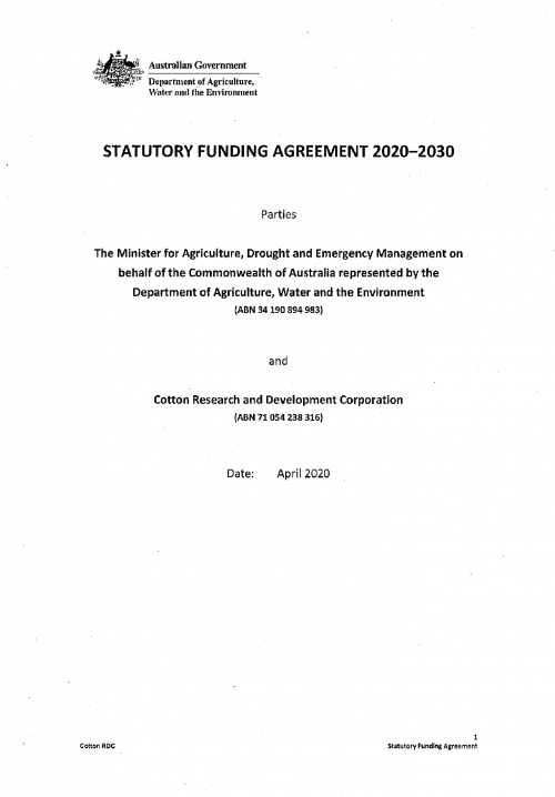 Cover of CRDC's Funding Agreement. 