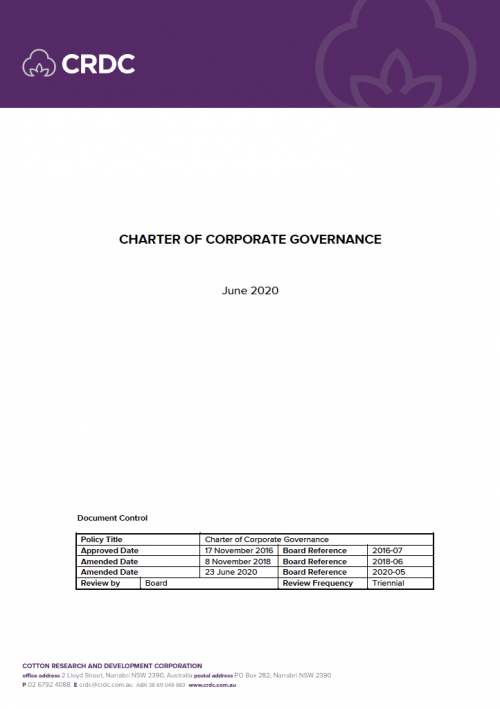 Cover of CRDC's Charter of Corporate Governance. 